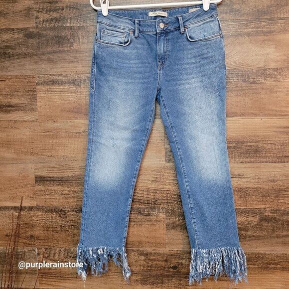 Mavi Jeans 27 Kerry Ankle Mid Rise Straight Fringe Hem Stretch Denim Boho Rodeo - Picture 1 of 12